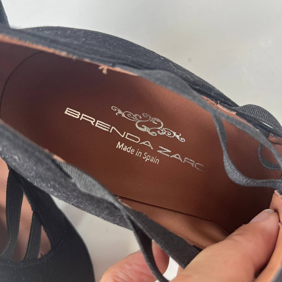 Brenda Zara Suede Stiletto Heel Womens Shoes Size 8/38.5 Black Elastic Straps - Picture 9 of 13